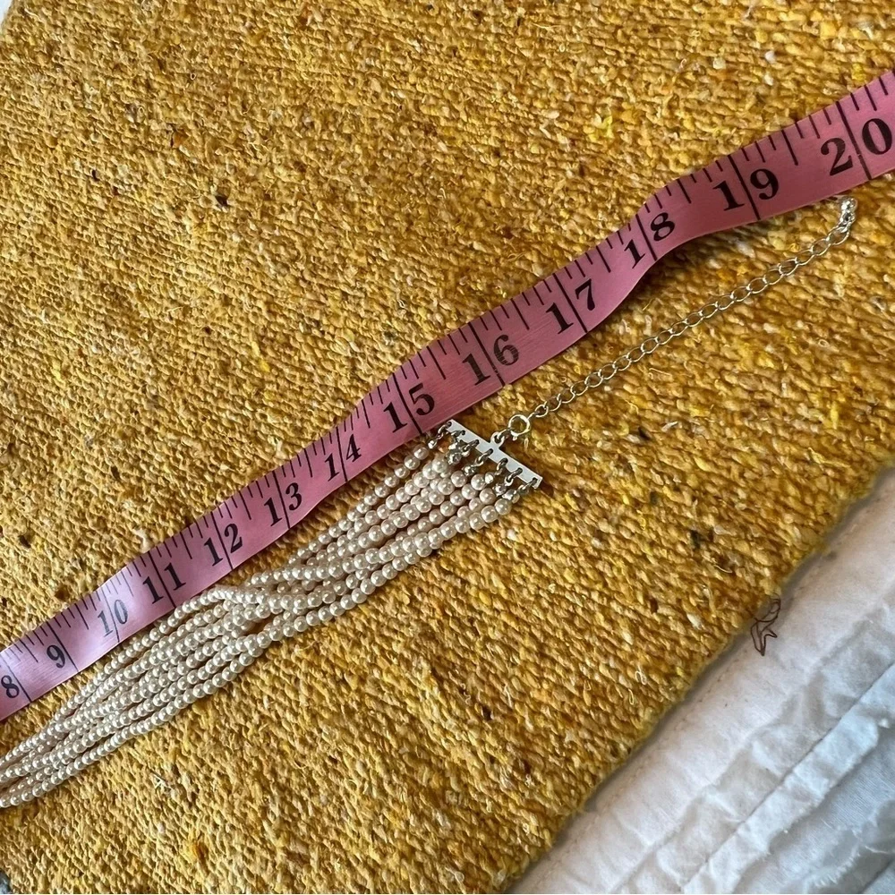 Multi-Strand Cream Faux Pearls Off Center Knot Elegant Necklace 16